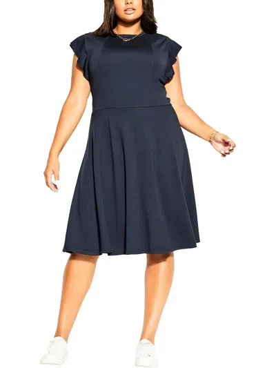 Shop City Chic Plus Womens Knit Cap Sleeves Fit & Flare Dress In Blue