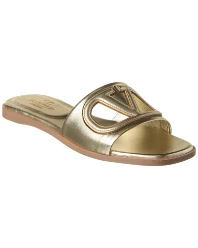 Shop Valentino Vlogo Cutout Leather Sandal In Gold