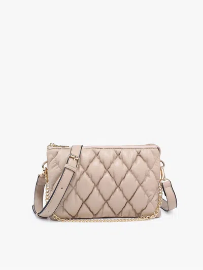 Shop Jen & Co. Izzy Puffer Quilted Crossbody W/ Chain In Parchment In Beige