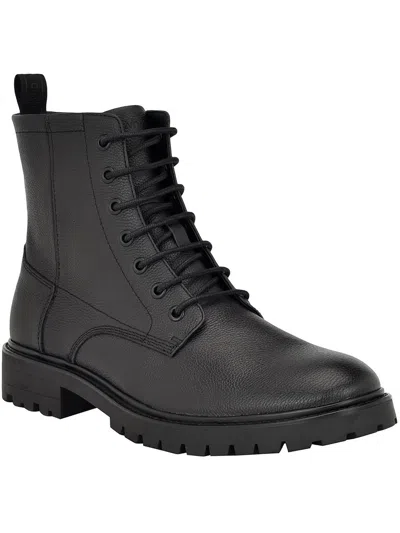 Shop Calvin Klein Lealin Mens Leather Dressy Combat & Lace-up Boots In Black