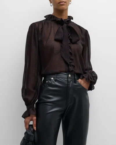 Shop Frame Ruffle Front Button Up Shirt In Espresso Multi