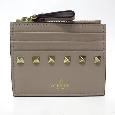 Shop Valentino Rockstud Leather Wallet () In Beige