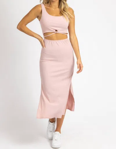 Peach Love Ribbed Cutout Midi Dress In Baby Pink In Pink