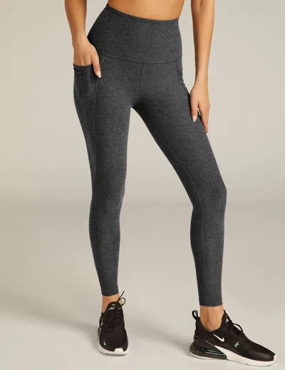 Shop Beyond Yoga Out Of Pocket High Waisted Midi Leggings In Charcoal In Pink