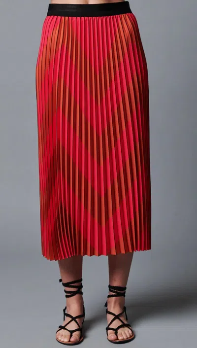 Shop Le Superbe Chevron Pleated Skirt In Pink/red In Multi
