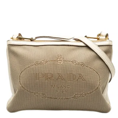 Shop Prada Canvas Shoulder Bag () In Beige