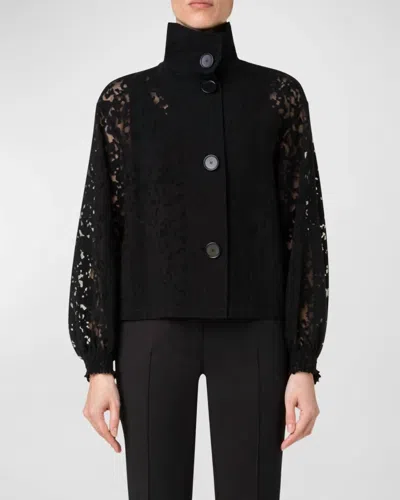 Shop Akris Punto Kaleidoscope Organzino Button-front Short Jacket In Black