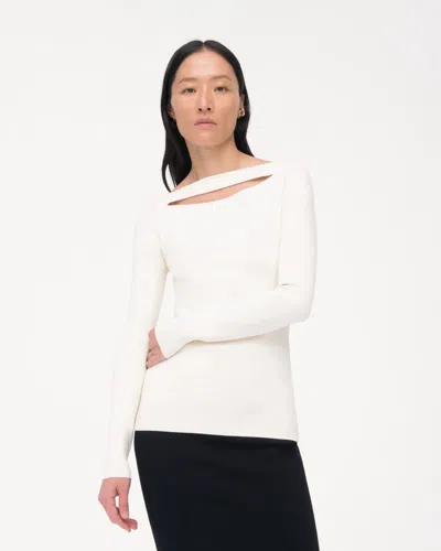 Shop Another Tomorrow Compact Cutout Knit Top In Cream