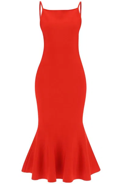 Shop Alexander Mcqueen Knit Midi Dress In Seven In Red