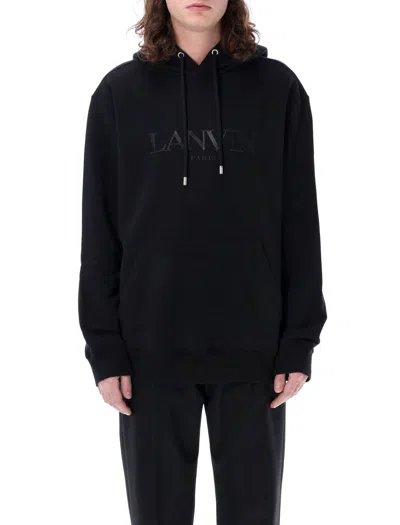 Shop Lanvin Embroidered Logo Hoodie In Black