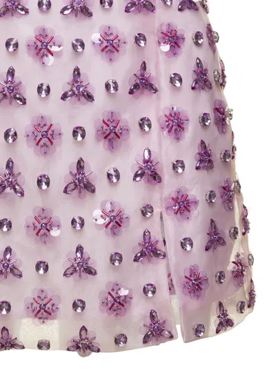 Shop Des_phemmes Pink Geometric Mini Skirt With Crystal Embellishment In Organza Woman In Violet