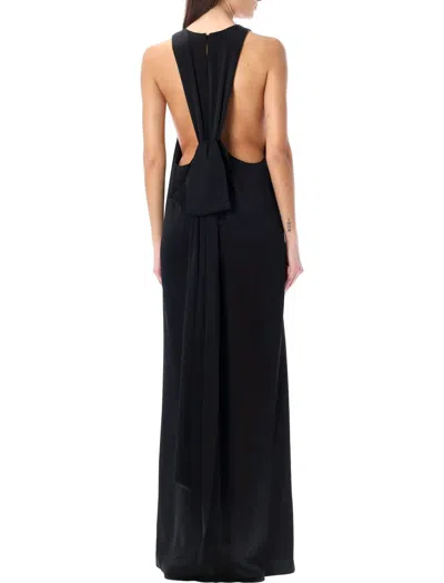 Shop Saint Laurent Back-tie Long Dress In Black