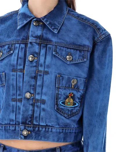 Shop Vivienne Westwood Marlene Cropped Denim Jacket In Blue