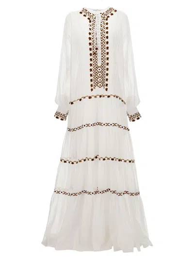 Shop Ermanno Scervino Embroidery Kaftan Dress Dresses White