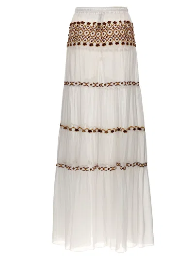 Shop Ermanno Scervino Long Embroidery Skirt Skirts White