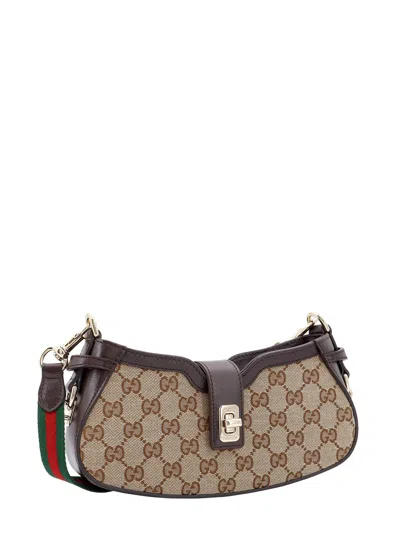 Shop Gucci Original Gg Fabric And Leather Shoulder Bag
