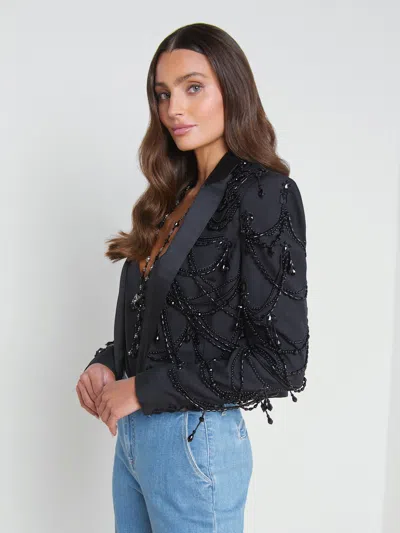 Shop L Agence Jen Beaded Cropped Blazer In Black