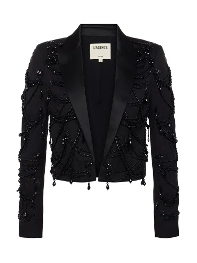 Shop L Agence Jen Beaded Cropped Blazer In Black