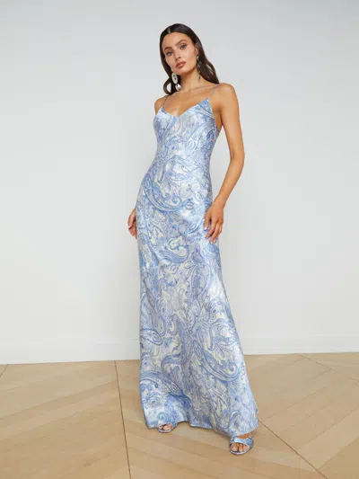 Shop L Agence Serita Silk Slip Dress In Ivory/blue Decorated Paisley