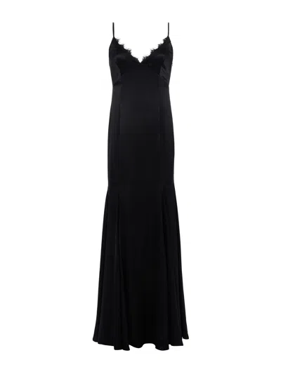 Shop L Agence Zanna Silk Lace-trim Gown In Black