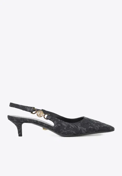 Versace Embellished Patent-leather Slingback Pumps In Black