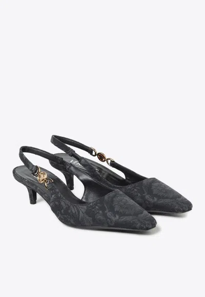 Versace Embellished Patent-leather Slingback Pumps In Black