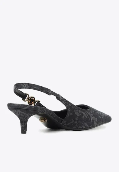Versace Embellished Patent-leather Slingback Pumps In Black