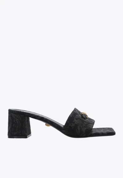 Versace 60mm Barocco-jacquard Slip-on Mules In Black