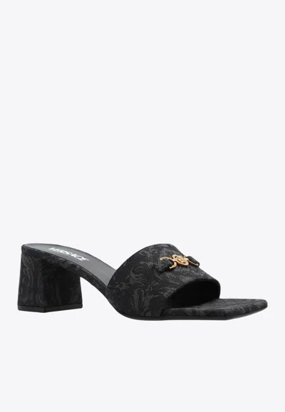 Versace 60mm Barocco-jacquard Slip-on Mules In Black