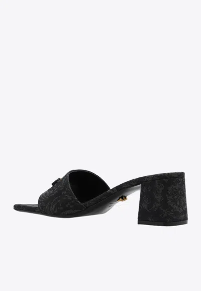 Versace 60mm Barocco-jacquard Slip-on Mules In Black