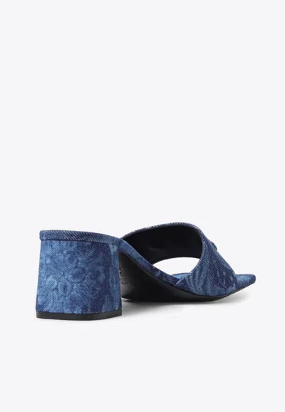 Versace 55mm Denim Mules In Blue