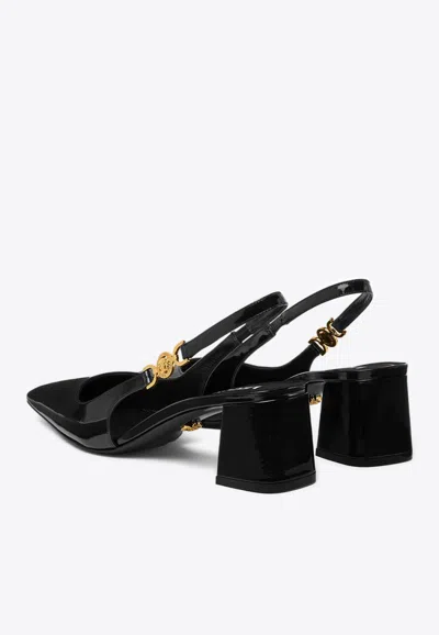 Shop Versace 55 Medusa'95 Slingback Pumps In Patent Leather In Black