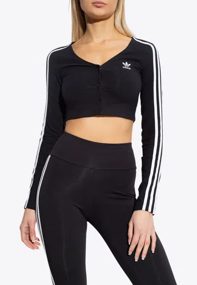 Shop Adidas Originals Adicolor Long-sleeved Crop Top In Black