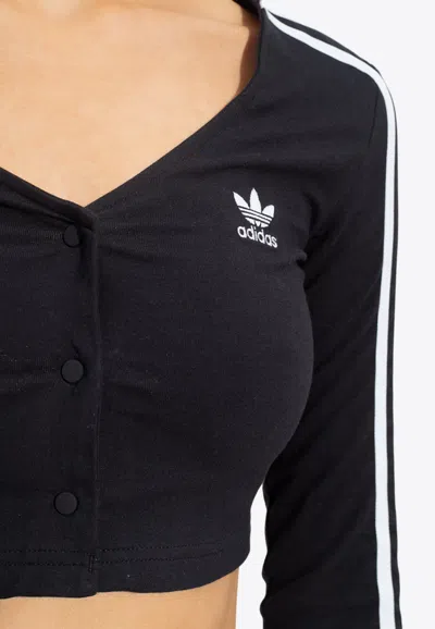 Shop Adidas Originals Adicolor Long-sleeved Crop Top In Black