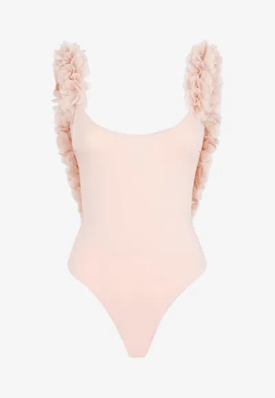 Shop La Reveche Amira Floral Appliqué One-piece Swimsuit In Blush