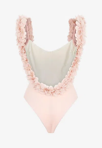 Shop La Reveche Amira Floral Appliqué One-piece Swimsuit In Blush