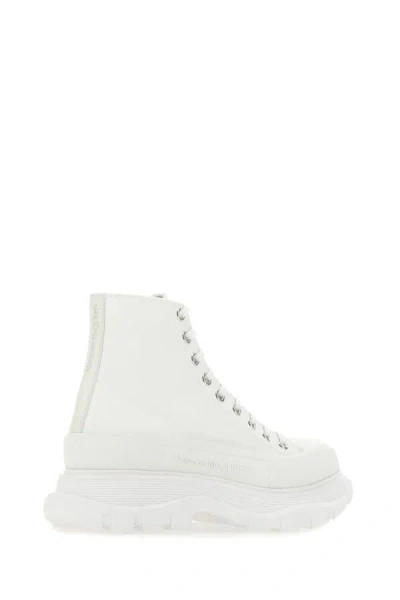 Shop Alexander Mcqueen Man White Canvas And Rubber Tread Slick Sneakers