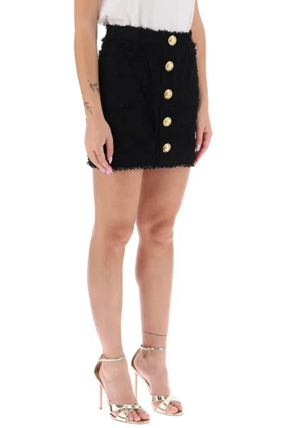 Shop Balmain Mini Skirt In Monochrome Tweed Women In Black