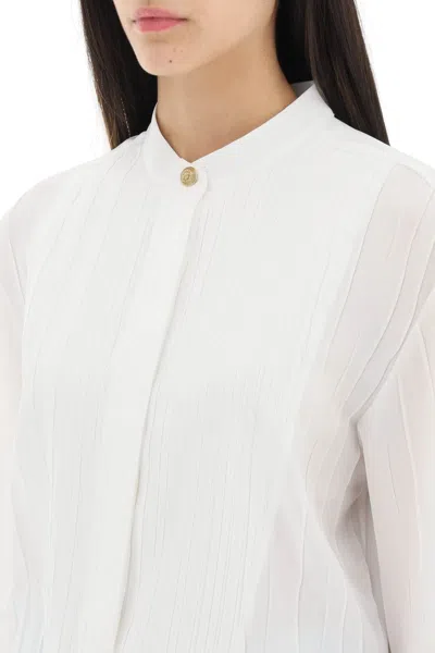 Shop Balmain Pleated Bib Shirt Women In White