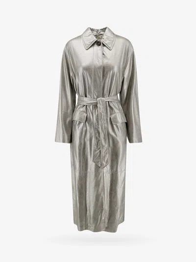 Shop Brunello Cucinelli Woman Trench Woman Silver Trench Coats