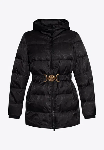 Shop Versace Barocco Hooded Down Jacket In Black