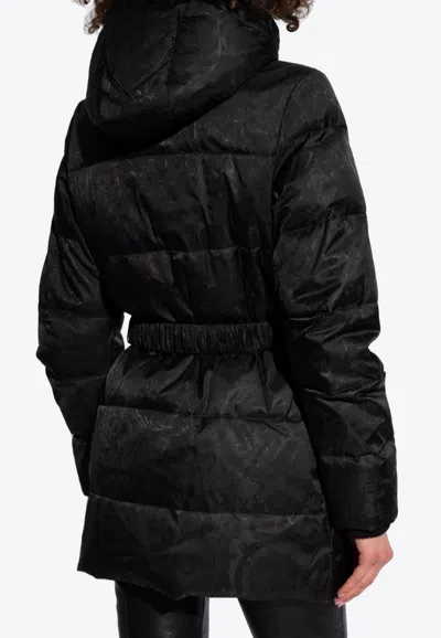 Shop Versace Barocco Hooded Down Jacket In Black