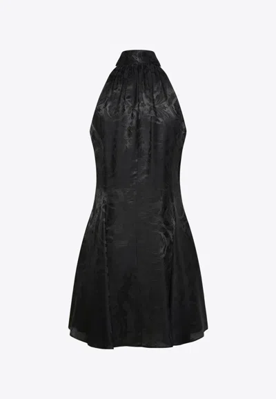 Shop Versace Barocco Lavallière Mini Dress In Black