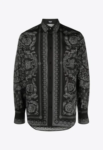 Shop Versace Barocco Print Long-sleeved Shirt In Black