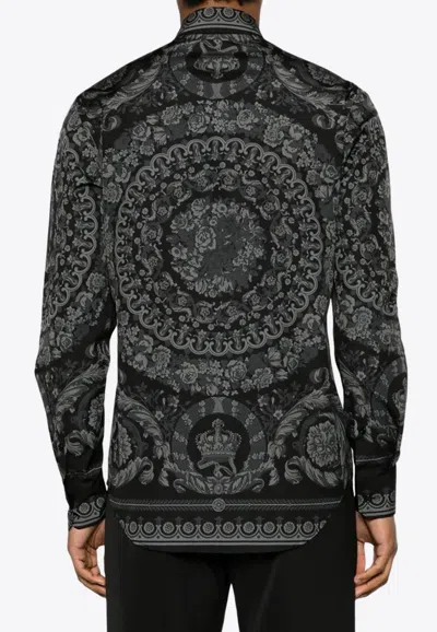 Shop Versace Barocco Print Long-sleeved Shirt In Black