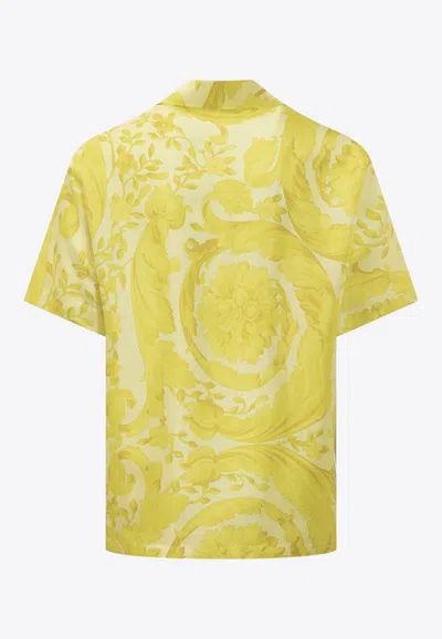 Shop Versace Barocco Print Silk Shirt In Yellow