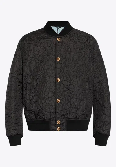 Versace Quilted Barocco Bomber Jacket With Jewel Buttons In Black