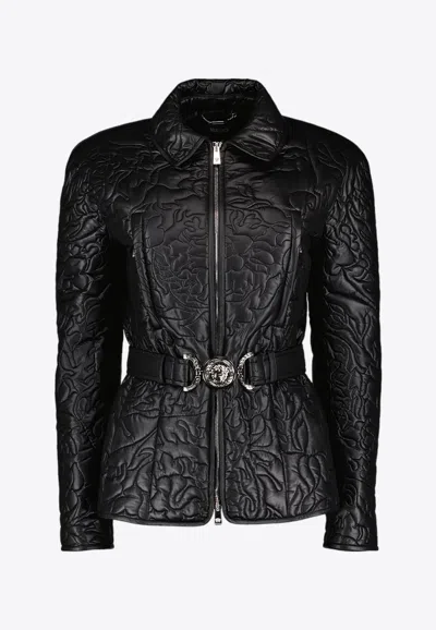 Versace Barocco-motif Quilted Bomber Jacket In Black