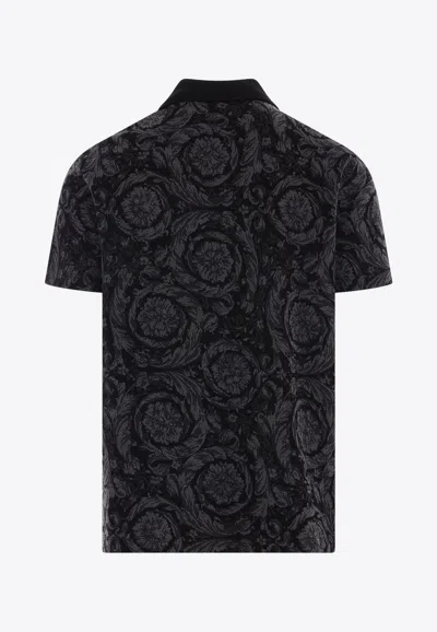 Versace Barocco Print Polo T-shirt In Grey