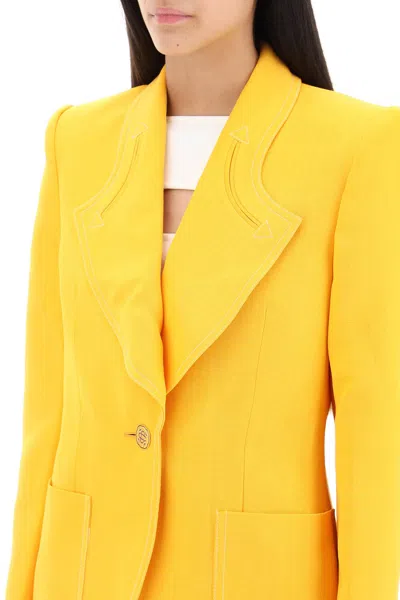 Shop Casablanca Silk Blend Single-breasted Blazer Women In Yellow